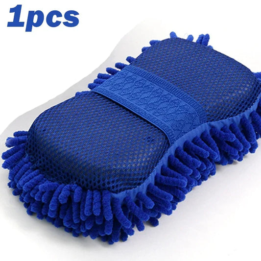2Pc Blue Microfiber Chenille Car Wash Sponge Care Washing Brush Pad Cleaning Tool Auto Washing Towel Gloves Styling Accessories
