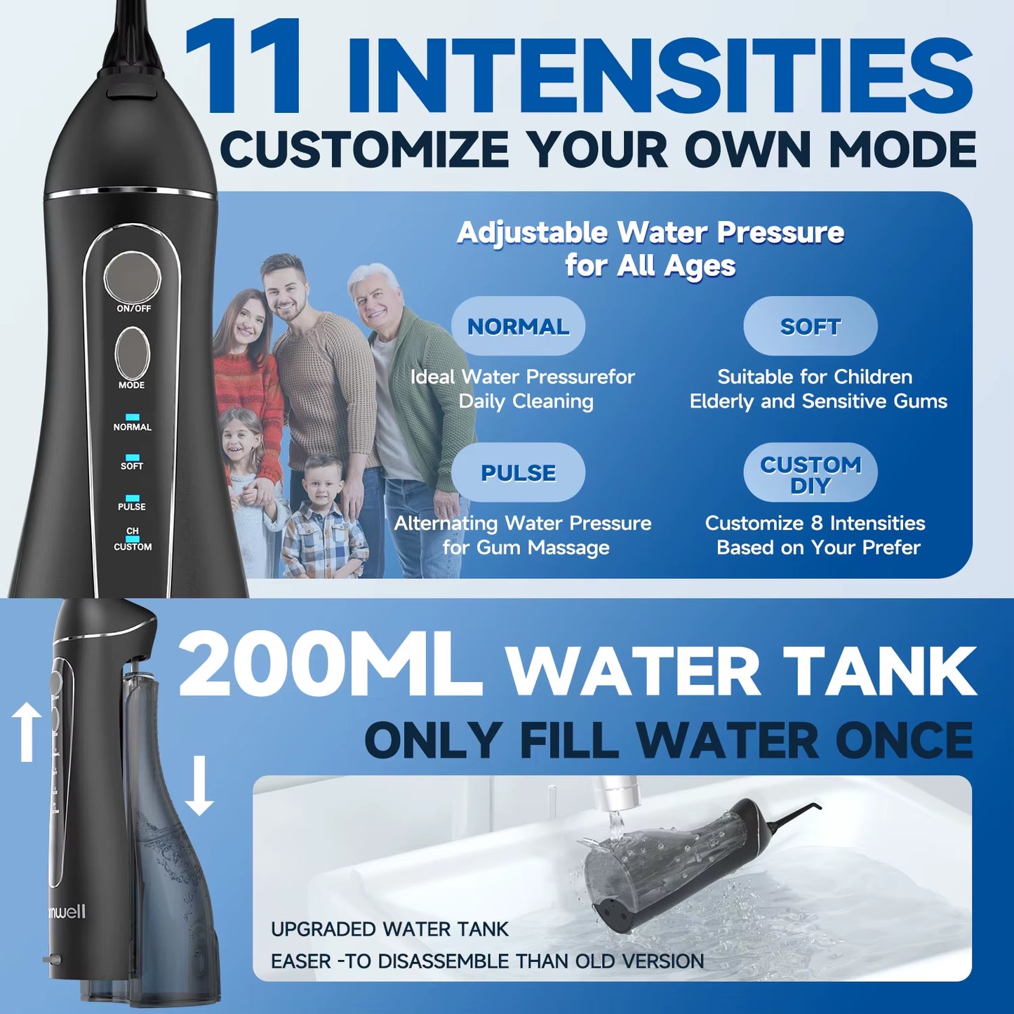 Water Floss Portable Cordless F18 Water Flosser 3 Cleaning Modes Waterproof Rechargeable Water Cleaner 4 Nozzles Clean Gums