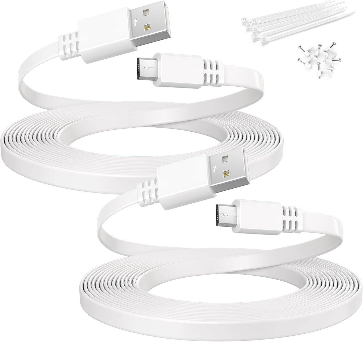 Micro USB Extension Cable 20FT 2Pack,Flat USB to Micro Long Charging Power Extender Cord Wire Replacement for Security Camera,Blink Mini/Xt2/Outdoor 3,Wyze Cam V4/Og,Eufy,Ring Spotlight Plus